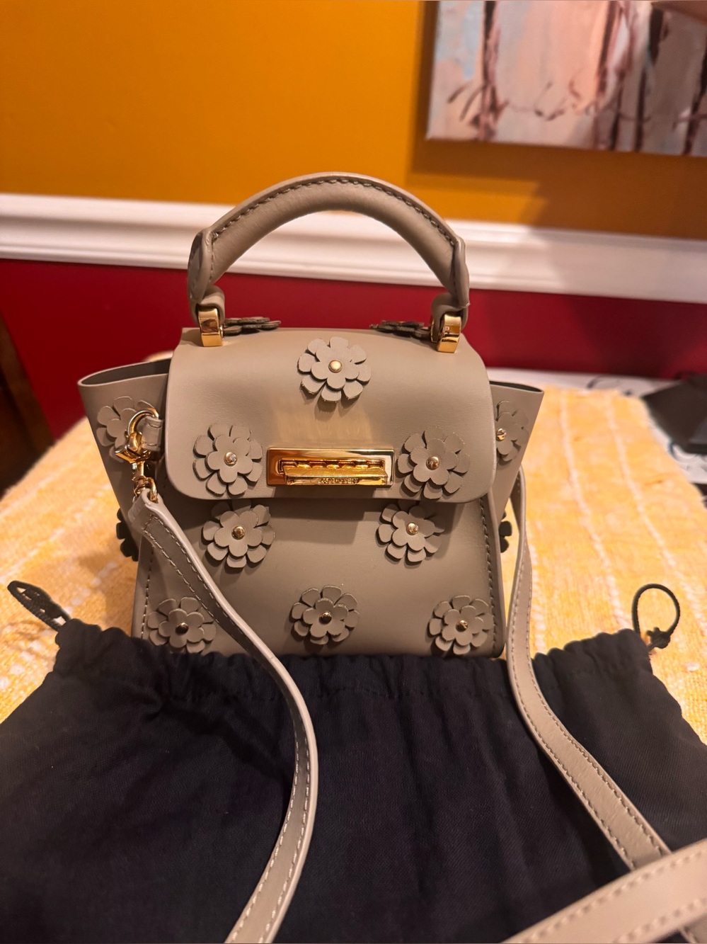 ZAC Zac Posen Eartha Iconic Floral Appliqué Top Handle Mini Leather Crossbody.